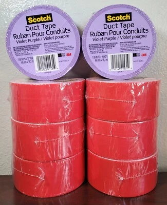 8 Scotch Solid Color Duct Tape 1.88 In. X 20 Yds (Cherry Red, Violet Purple) Lot - Image 1 of 4