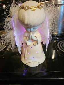 Ángel de oración de cerámica iluminado fibra óptica vintage #B9 - Imagen 1 de 5