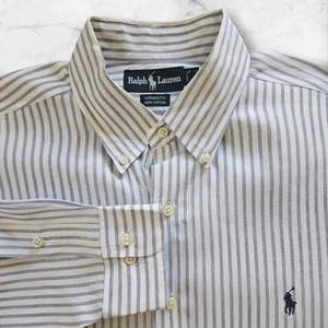 Vintage Ralph Lauren Yarmouth Dress Shirt 16.5 32/33 Blue White Stripe Button  - Picture 1 of 11