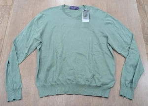 $695 Mens Ralph Lauren Purple Label Cotton Crewneck Sweater Light Green Large - Picture 1 of 4