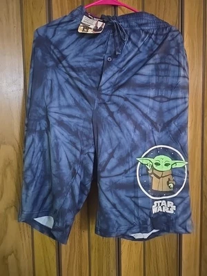 Star Wars Mandalorian Grogu Mens Tie-Dye Pajama Bottoms Sleep Shorts 2XL NEW - Image 1 of 4
