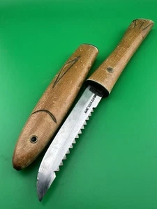 Vintage Hand Carved Floating Fish Knife Serrated Stainless Steel Japan Wood - Picture 1 of 9