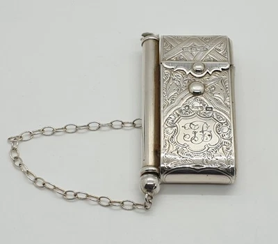 Estuche Vesta victoriano de plata esterlina a juego lento de George Unite Birmingham 1867 Foto 1 de 4