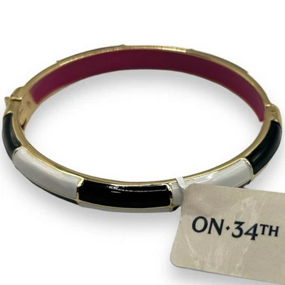 NUEVO Brazalete Brazalete Macy's On 34th Blanco y Negro Tablero a Cuadros Esmalte NUEVO Foto 1 de 4