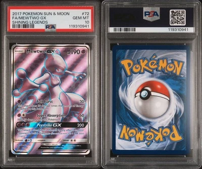 PSA 10 GEM MINT 2017 POKEMON SUN & MOON FULL ART MEWTWO GX SHINING LEGENDS 72/73 - Image 1 of 3