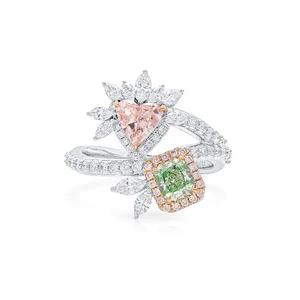 Anello Diamante Verde Chiaro Fantasia Naturale 1,15 Ct Taglio MIX GIA Rapporto Oro Bianco - Foto 1 di 7