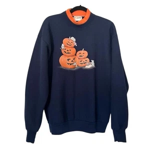 Morgensonne Vintage Halloween Kürbis Mäuse bedrucktes Sweatshirt Damen marine - Bild 1 von 7