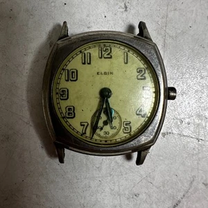 Vintage Elgin Military Cushion Retro Fashion Mechanical Wristwatch - For Parts - Picture 1 of 7