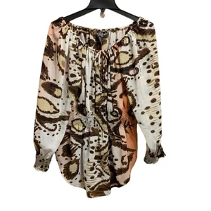 Love Stitch | Boho Damen Langarm gesmokte transparente Bluse Shirt Oberteil M - Bild 1 von 16