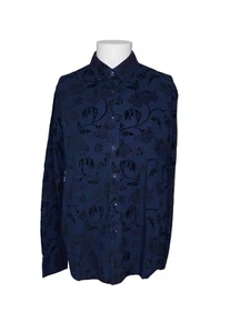 XL House Of Lords Mens Blue Velvet Design Long Sleeve Button Front Shirt - Picture 1 of 11