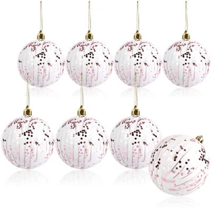 8x Weihnachtskugeln, Christbaumkugeln bruchsicher aus Kunststoff - rosé/weiß - Bild 1 von 5