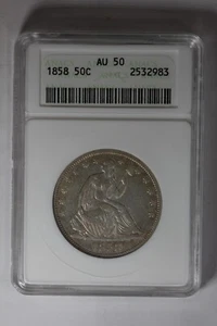 1858 .50 ANACS AU50 1800's half dollar, liberty seated half dollar - Picture 1 of 2