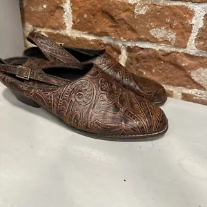 Women’s Vintage Brown Tic Tac Toes Tooled Leather Heels Size 8.5 - Picture 1 of 8