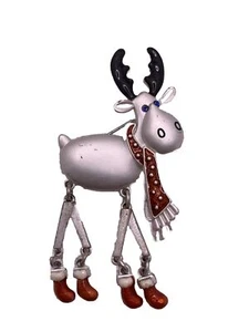 TC Christmas Reindeer Enamel Silver Tone Scarf And Boots Pin Brooch Signed - Picture 1 of 4