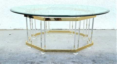 CHARLES HOLLIS JONES Mid Century Brass Lucite & Glass Octagonal Coffee Table Cover