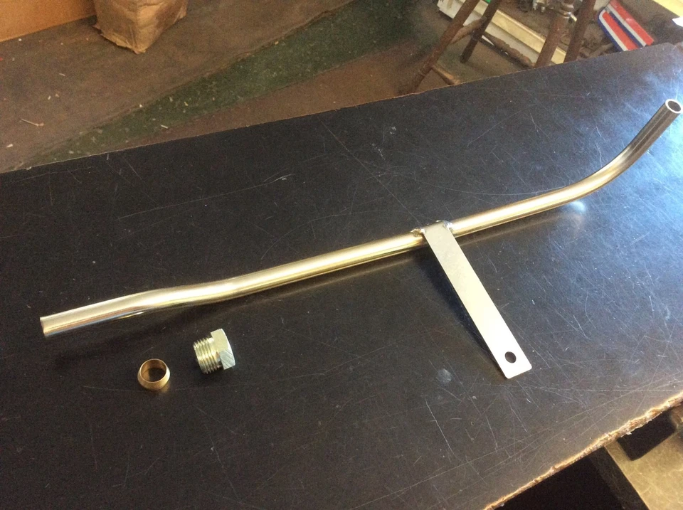 TR2 TR3 TR3A STAINLESS PIPE FROM WATER PUMP / HEATER 201947SS + NUT / OLIVE    - Image 1 of 1