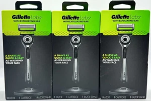 3PK Gillette Labs Razor Kits w/ Exfoliating Bar ~ Includes Cartridges & Stands - Picture 1 of 2