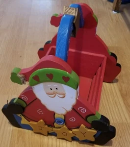 Vintage Wooden Santa Basket with Swing Handle NM 8.5x8.5x8 JOY!! - Picture 1 of 7