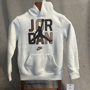 NWT NIKE AIR JORDAN BOY'S SMALL WHITE HOODIE - Picture 1 of 5