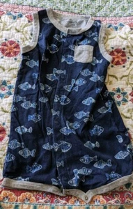 Carter's Blue Fish Tank Romper Boy Size 24M - Picture 1 of 3