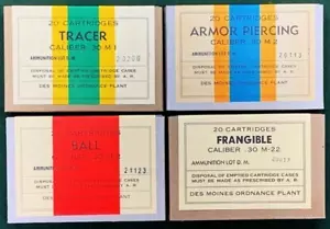 DES MOINES CAL. .30 NUEVA RÉPLICA DE 20 CAJAS DE MUNICIÓN REDONDAS DE LA SEGUNDA GUERRA MUNDIAL - JUEGO DE EXHIBICIÓN DE 4 ETIQUETAS - Imagen 1 de 11
