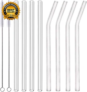 Glass Smoothie Straws 10 X 10 Mm Long Reusable Clear Drinking Straws Pack Of 8 - Picture 1 of 12