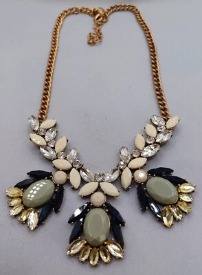 J Crew Necklace Midnight Blue, Ivory, Sage Green Gold Tone 18" - Image 1 of 4