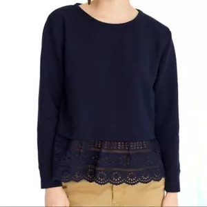 J. Crew Navy Blue Eyelet Hem Sweatshirt - Picture 1 of 7