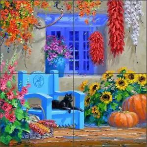 Keramikfliese Wandbild Backsplash Senkarik Südwesten Hof Blumenkunst MSA187 - Bild 1 von 6