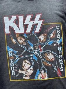 Rare Vintage 80s Kiss Band T Shirt Glam Metal Gene Simmons Crazy Nights Tour S/M - Picture 1 of 7
