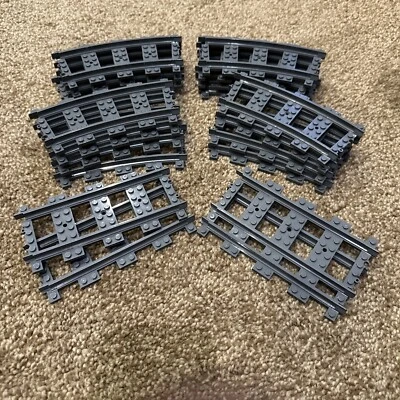 Lego City Train RC Train Track Parts Lot 16 Curved 4 Straight Dark Bluish Gray - Image 1 of 4