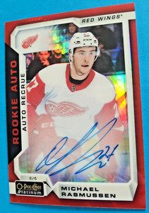 2018-19 Michael Rasmussen OPC O-PEE-CHEE Platinum Red Prism Rookie Auto RC /50