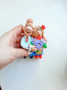 Ukrainian souvenir clay fridge magnet Ukrainian pair couple - Picture 1 of 5