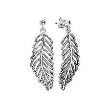 * 925 STERLING SILVER FEATHER EARRINGS with CRYSTALS