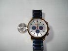 RARE LARGE CURREN 3 DIAL CHRONOGRAPH MILITARY TIME MEN'S GOLD WATCH BLUE BAND