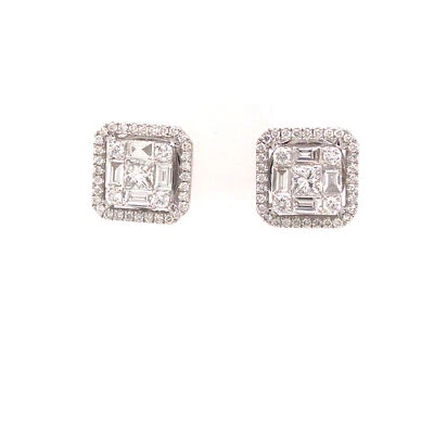 18K Diamond Cluster Stud Earring White Gold - Image 1 of 4