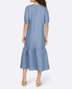 LINEA TESINI Women's Designer Fluffled Dress with Canvas, Jeans Blue - Picture 1 of 4