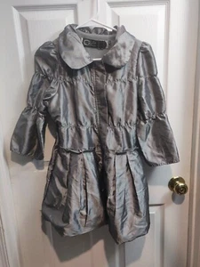 O12 Girls Metallic Jacket Rain Zipper Windbreaker S 3/4 Sleeve Bow Y2K Vintage H - Picture 1 of 9