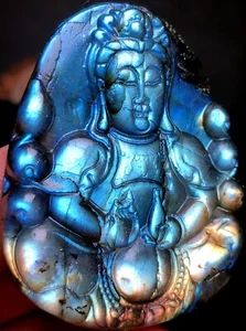 40g Guanyin Bodhisattva carving Labradorite natural crystal Hand Carved Healing - Picture 1 of 6
