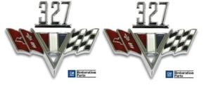 65 66 67 CAMARO CHEVELLE IMPALA NOVA 327 BANDERAS EN V GUARDABARROS EMBLEMA PAQUETE con TUERCAS - Imagen 1 de 2
