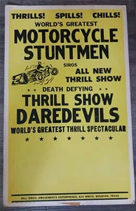 1950er-60er Jahre Motorrad DareDevil Thrill Show Karton Poster - Bild 1 von 5