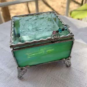 Handmade Stained Glass Box Green Footed - Picture 1 of 14