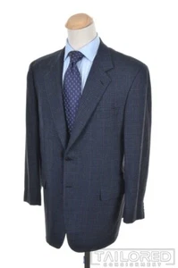 BRIONI Nomentano Blue Plaid Check Wool Mens Blazer Sport Coat Jacket - 46 L - Picture 1 of 9