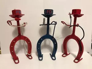 THREE SCRAPMETAL, TOOL, HORSESHOE SCULPTURES, FIREMAN COWBOYS - Picture 1 of 8