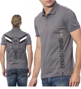 Polo Shirt aderente Designer rara ROBERTO CAVALLI da uomo stampata logo $225 M - Foto 1 di 5