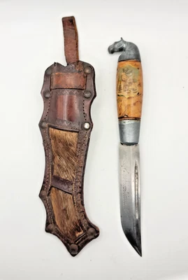 Onni Mäkipelkola Vintage Horsehead Puukko Knife Reindeer Fur Sheath E5 - Image 1 of 4