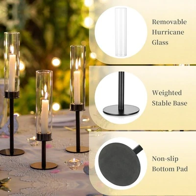 3 PIEZAS Candelabros de Metal Candelabros de Boda Velas de Vidrio Decoración de Mesa Foto 1 de 4