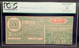 1890s NEW HAMPSHIRE Keene Bliss Business College $10 Rare Banknote Currency PCGS - Picture 1 of 6