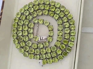 16Ct Round Cut Lab Created Peridot Women'sTennis Necklace 14K Wh Gold Plated 18" - Picture 1 of 5
