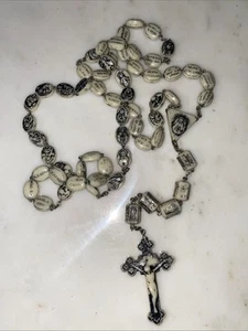 VTG Civelli Roma Rosary Ivorine Beads In Leather Pouch - Picture 1 of 11